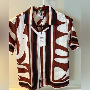Stylish Brown and White Boys Silk Shirt